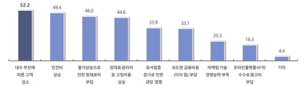 수익성 악화 및 매출 부진의 원인 (단위 : %, 복수 응답)